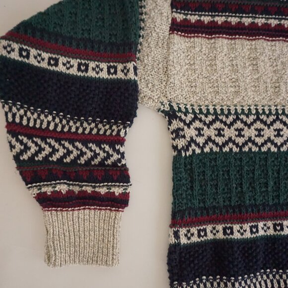 Vintage Northwest Territory Sweater Nordic Stripe Cabin Knit Beige Green XL - Picture 9 of 9